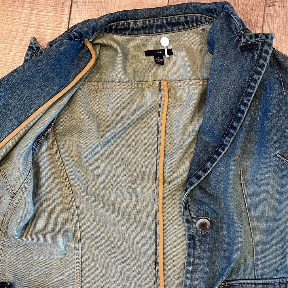 Gap long sleeve 100% cotton denim blazer single button from pocket fitted SZ L - Picture 8 of 16